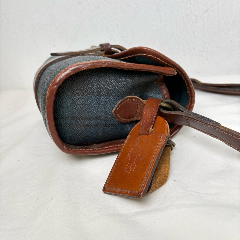 POLO RALPH LAUREN Vintage 90s Tartan Blackwatch Canvas Leather Crossbody Bag - Picture 4 of 14